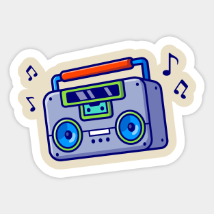 Radio Tape With Notes Cartoon Sticker